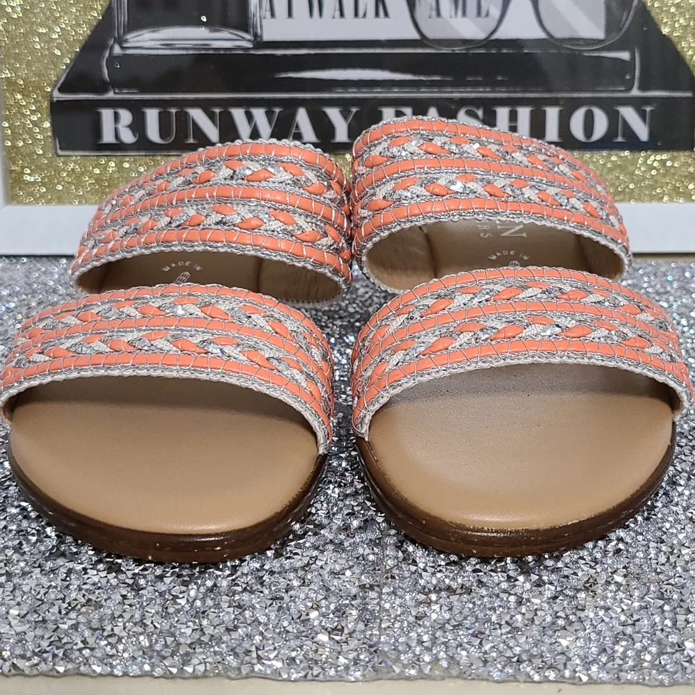 NWT Italian Shoemaker Strap Sandal with small Heel SZ 6 Salmon and Silver - Picture 10 of 11
